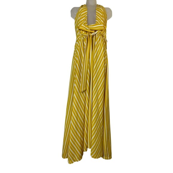 Fashion Nova XL Halter Neck Yellow White Striped Maxi Dress Retro Pinup Sexy Y2k - Picture 6 of 12